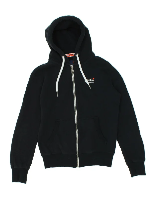 SUPERDRY Mens Zip Hoodie Sweater Small Black Cotton