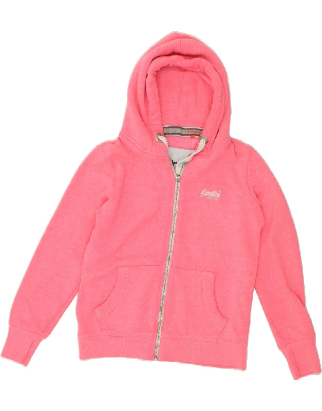 SUPERDRY Womens Zip Hoodie Sweater UK 16 Large Pink Flecked Cotton