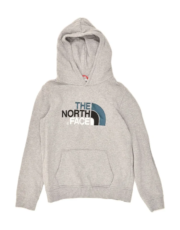 THE NORTH FACE Boys Graphic Hoodie Jumper 11-12 Years Large Grey Flecked