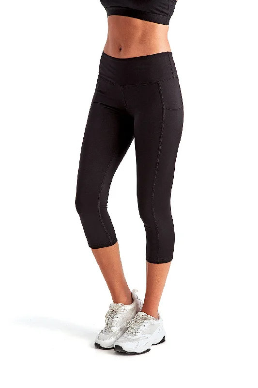 TriDri Womens Performance 3/4 Length Leggings w/ Pockets - Black