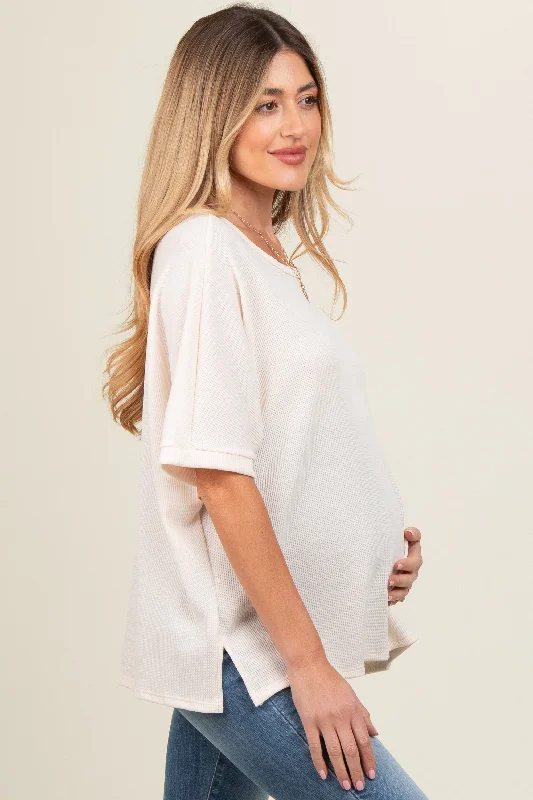 Cream Waffle Knit Dolman Maternity Top