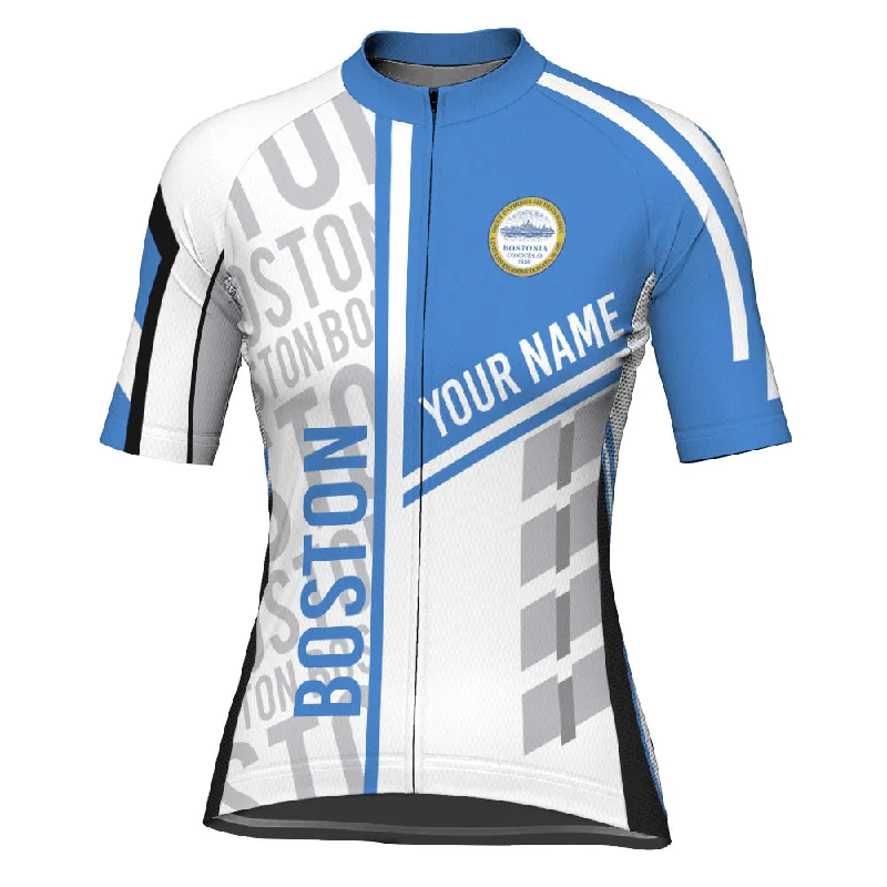 Customized Boston Winter Thermal Fleece Short Sleeve Cycling Jersey for Women