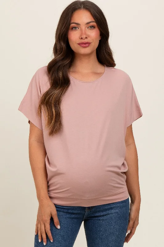 Light Pink Round Neck Dolman Sleeve Maternity Top