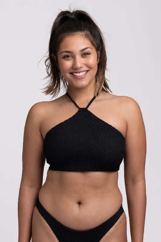 Luna Smocked Bikini Top - Black Underwire bikini, Supportive, Sexy, Trendy
