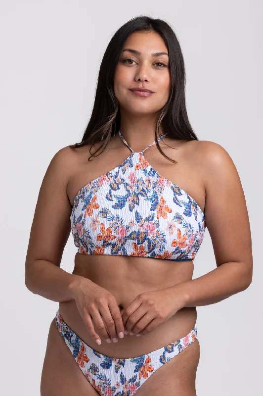 Luna Smocked Bikini Top - Flora Tiki Velvet bikini set, Luxurious, Fashionable, Sexy