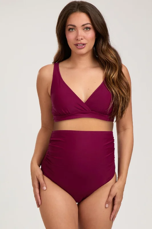 Burgundy High Waist Maternity Bikini Set Ribbed bikini top, Comfortable, Sexy, Trendy Burgundy High Waist Maternity Bikini Set Ribbed bikini top, Comfortable, Sexy, Trendy