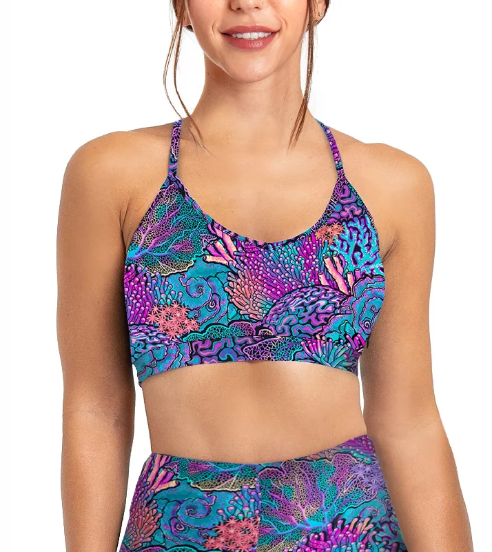 Eco-friendly Coral Kaleidoscope Bikini Sports Bra Hybrid Floral bikini, Feminine, Summer style, Trendy Eco-friendly Coral Kaleidoscope Bikini Sports Bra Hybrid Floral bikini, Feminine, Summer style, Trendy