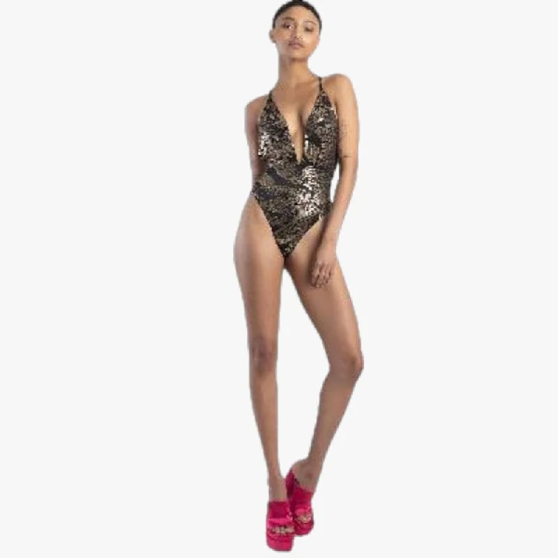 Sissy Boy One Piece Bikini Black And Gold Bikini with skirt, Feminine, Trendy, Summer Sissy Boy One Piece Bikini Black And Gold Bikini with skirt, Feminine, Trendy, Summer