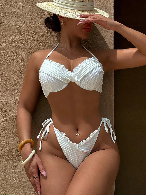 Women's Sexy Jacquard Bikini Set - Trend White Beachwear Sporty bikini, Active, Comfortable, Trendy Women's Sexy Jacquard Bikini Set - Trend White Beachwear Sporty bikini, Active, Comfortable, Trendy