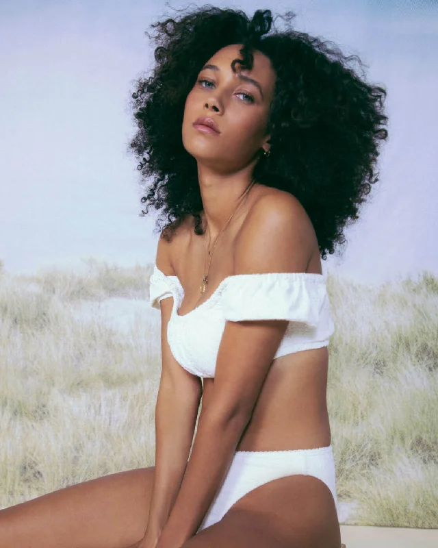 Wrangler Eye-Lit Your Fire Sloane Ruche Puff Sleeve Bikini Top - Salt Crystal Tied bikini, Adjustable, Sexy, Comfortable Wrangler Eye-Lit Your Fire Sloane Ruche Puff Sleeve Bikini Top - Salt Crystal Tied bikini, Adjustable, Sexy, Comfortable