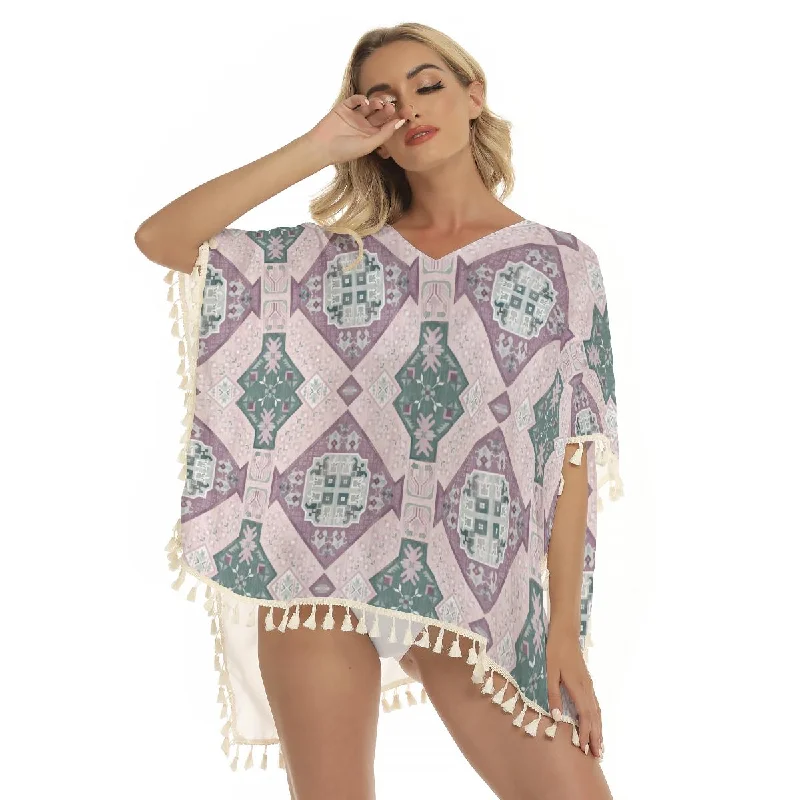 Abstract Boho Mosaic Geometric Bohemian Print Women's Square Fringed Shawl, Bikini Cover Up High-neck bikini set, Sexy, Trendy, Comfortable Abstract Boho Mosaic Geometric Bohemian Print Women's Square Fringed Shawl, Bikini Cover Up High-neck bikini set, Sexy, Trendy, Comfortable