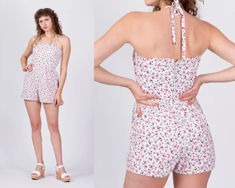 1950s Novelty Print Halter Playsuit - Small to Medium Bohemian style jumpsuit, Loose fit, Casual, Trendy 1950s Novelty Print Halter Playsuit - Small to Medium Bohemian style jumpsuit, Loose fit, Casual, Trendy