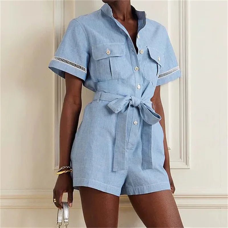 Chic Crochet-Trimmed Cotton Playsuit Sleeveless jumpsuit, Chic, Comfortable, Casual