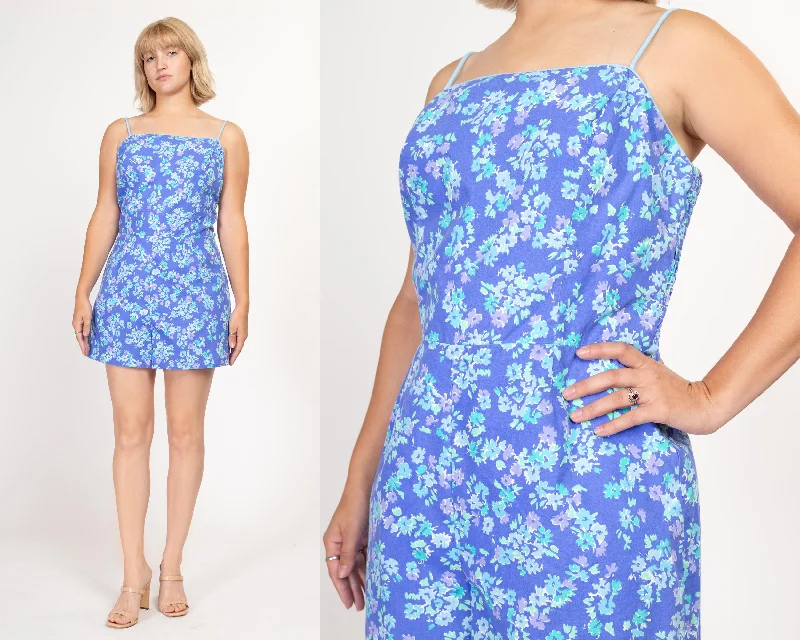 Large 80s Does 50s Periwinkle Floral Playsuit Wrap jumpsuit, Flattering fit, Stylish, Elegant Large 80s Does 50s Periwinkle Floral Playsuit Wrap jumpsuit, Flattering fit, Stylish, Elegant