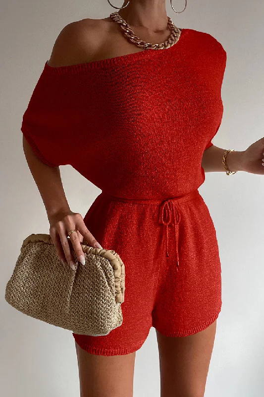 Miami Knit Playsuit Red Pleated jumpsuit, Feminine, Chic, Trendy