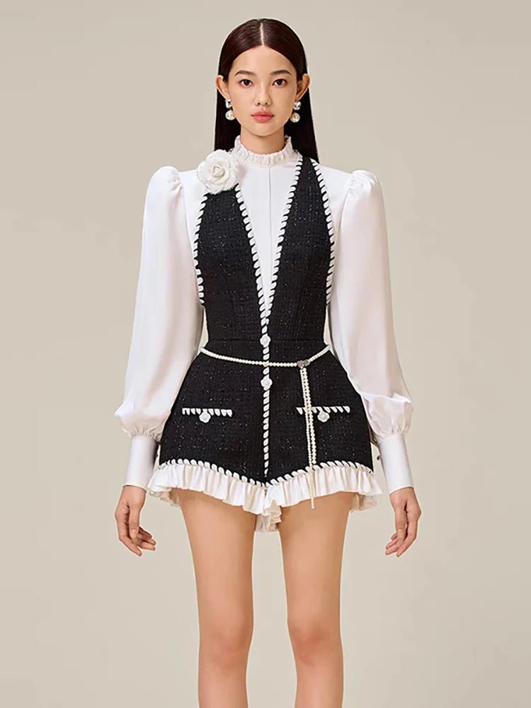 Trendy Patchwork Tweed Playsuit - Autumn Fashion Long sleeve jumpsuit, Cozy, Trendy, Fall collection Trendy Patchwork Tweed Playsuit - Autumn Fashion Long sleeve jumpsuit, Cozy, Trendy, Fall collection