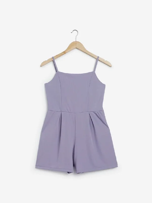 Nuon Lilac Ribbed Nelly Playsuit Zipper jumpsuit, Trendy, Chic, Comfortable