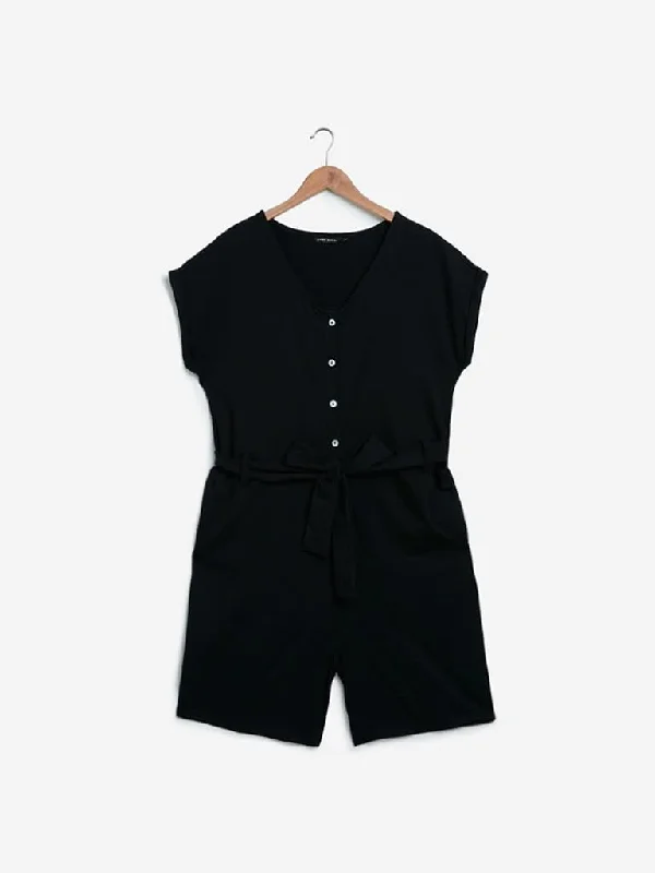 Sassy Soda Curves Black Playsuit With Belt Denim blue jumpsuit, Classic, Casual chic, Stylish Sassy Soda Curves Black Playsuit With Belt Denim blue jumpsuit, Classic, Casual chic, Stylish