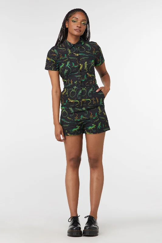 Lizard Fam Cotton Playsuit Button-down jumpsuit, Casual, Street style, Trendy