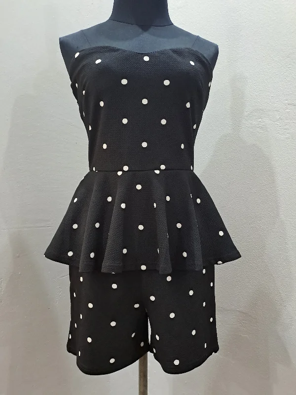 Polka Dot Peplum Playsuit (Large) Vintage-inspired jumpsuit, Retro style, Trendy, Chic Polka Dot Peplum Playsuit (Large) Vintage-inspired jumpsuit, Retro style, Trendy, Chic