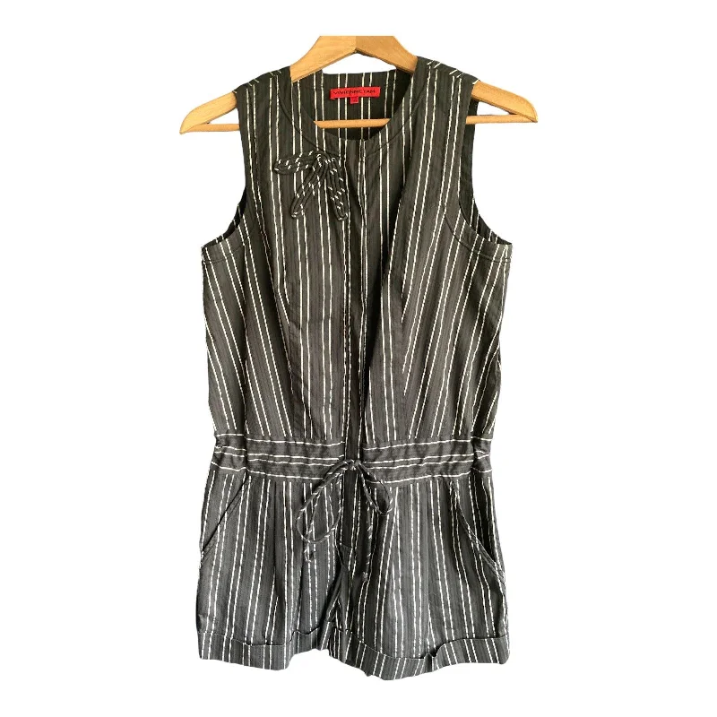 Vivienne Tam Black and Silver Striped Sleeveless Playsuit Size 4 UK Size 8/10 High-waisted jumpsuit, Sleek, Comfortable, Trendy Vivienne Tam Black and Silver Striped Sleeveless Playsuit Size 4 UK Size 8/10 High-waisted jumpsuit, Sleek, Comfortable, Trendy