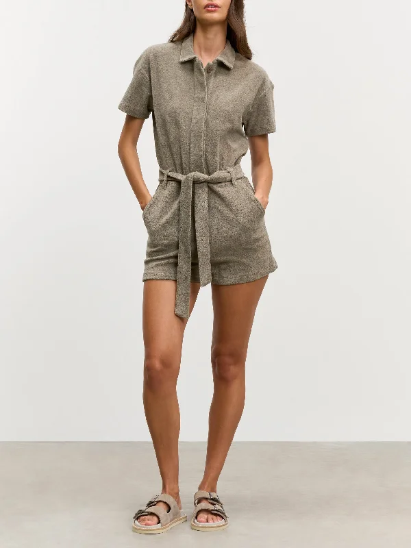 Womens Towelling Playsuit in Taupe High neck jumpsuit, Elegant, Professional, Stylish Womens Towelling Playsuit in Taupe High neck jumpsuit, Elegant, Professional, Stylish