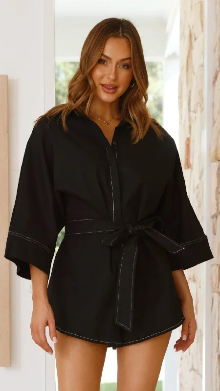 Jailie Playsuit - Black High-waisted jumpsuit, Retro style, Elegant, Trendy