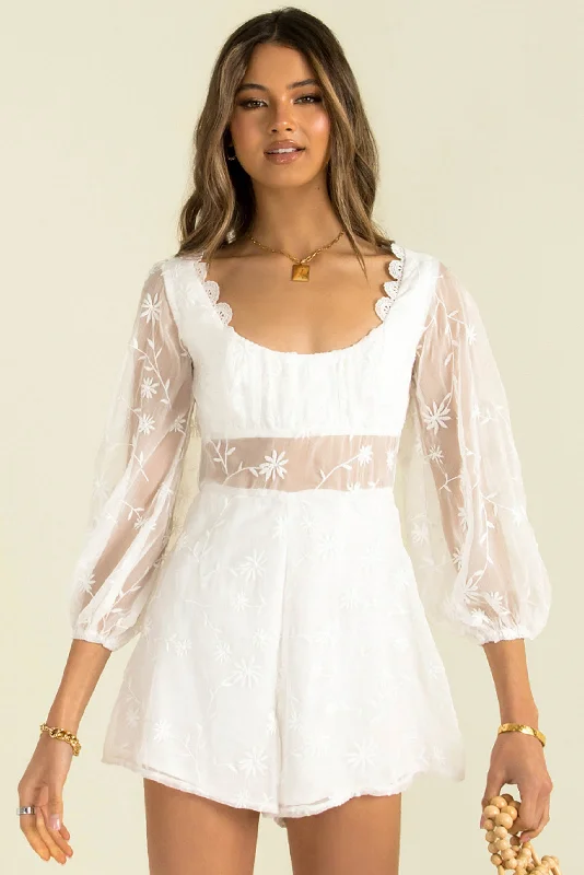 Aspen Playsuit / White Printed floral jumpsuit, Summer, Feminine, Relaxed