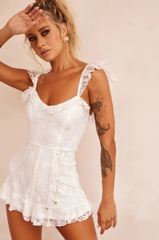Kenna Ruffle Playsuit - White Turtleneck jumpsuit, Cozy, Elegant, Fashionable