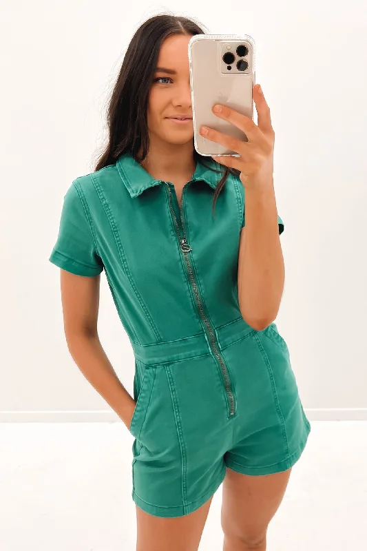 Boston Playsuit Green Ruffle hem jumpsuit, Feminine, Trendy, Elegant