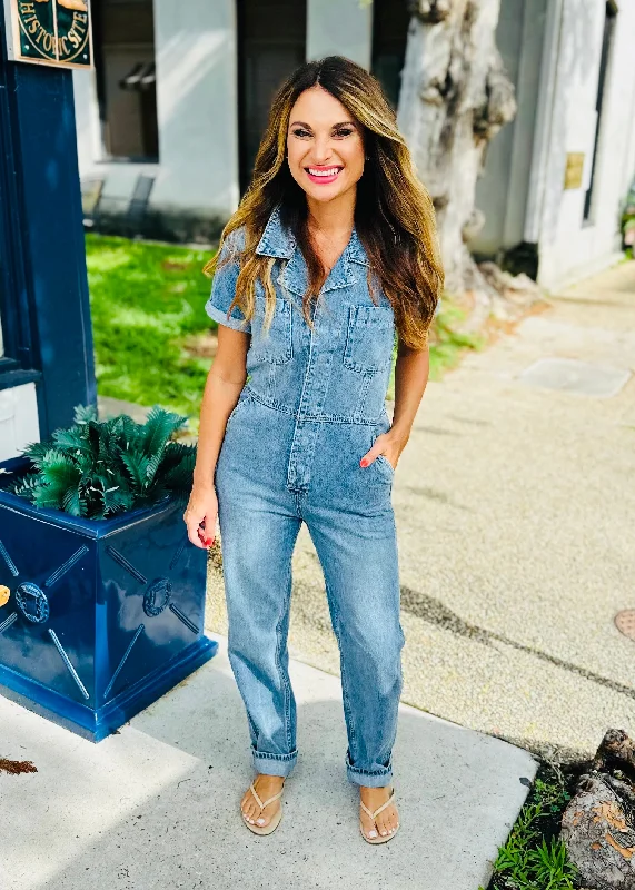 Dexter Denim Jumpsuit- River Fitted wide leg jumpsuit, Elegant, Feminine, Fashionable Dexter Denim Jumpsuit- River Fitted wide leg jumpsuit, Elegant, Feminine, Fashionable