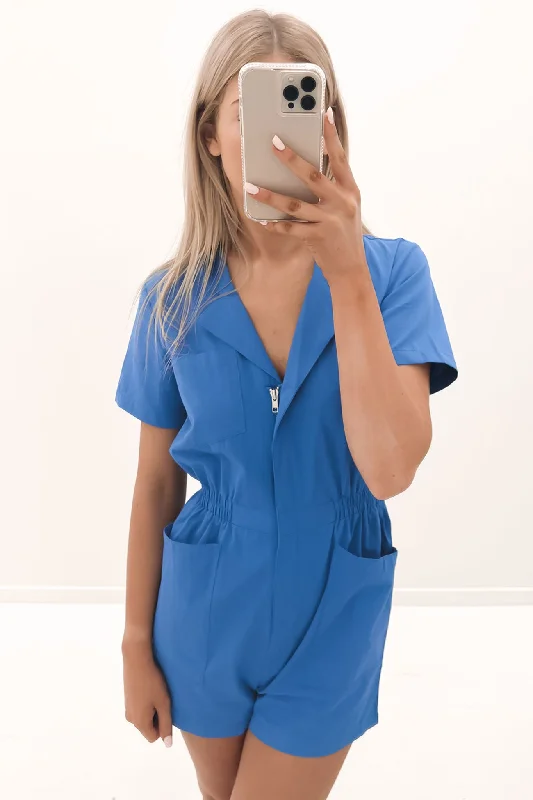Dion Playsuit Blue Jumpsuit with knot, Elegant, Chic, Comfortable