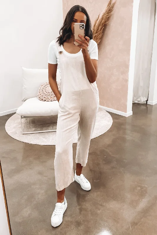 Elias Jumpsuit Beige Jumpsuit with pockets, Casual, Comfortable, Trendy