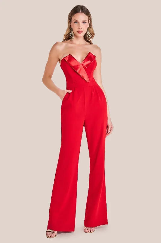 Goddiva Satin Collar Scuba Jumpsuit - Red Formal jumpsuit, Elegant, Chic, Trendy