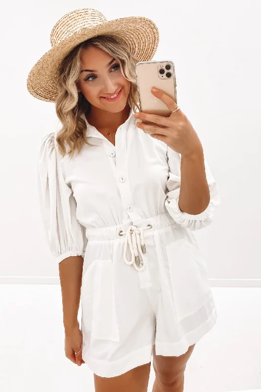 Maya Playsuit White Sporty jumpsuit, Casual, Comfortable, Athletic