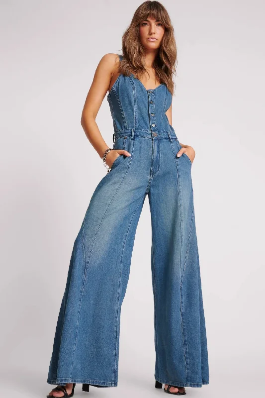 ONE TEASPOON Womens Gritty Blue Freida Fit n Flare Denim Jumpsuit - Gritty Blue Minimalist jumpsuit, Sleek, Fashionable, Comfortable ONE TEASPOON Womens Gritty Blue Freida Fit n Flare Denim Jumpsuit - Gritty Blue Minimalist jumpsuit, Sleek, Fashionable, Comfortable