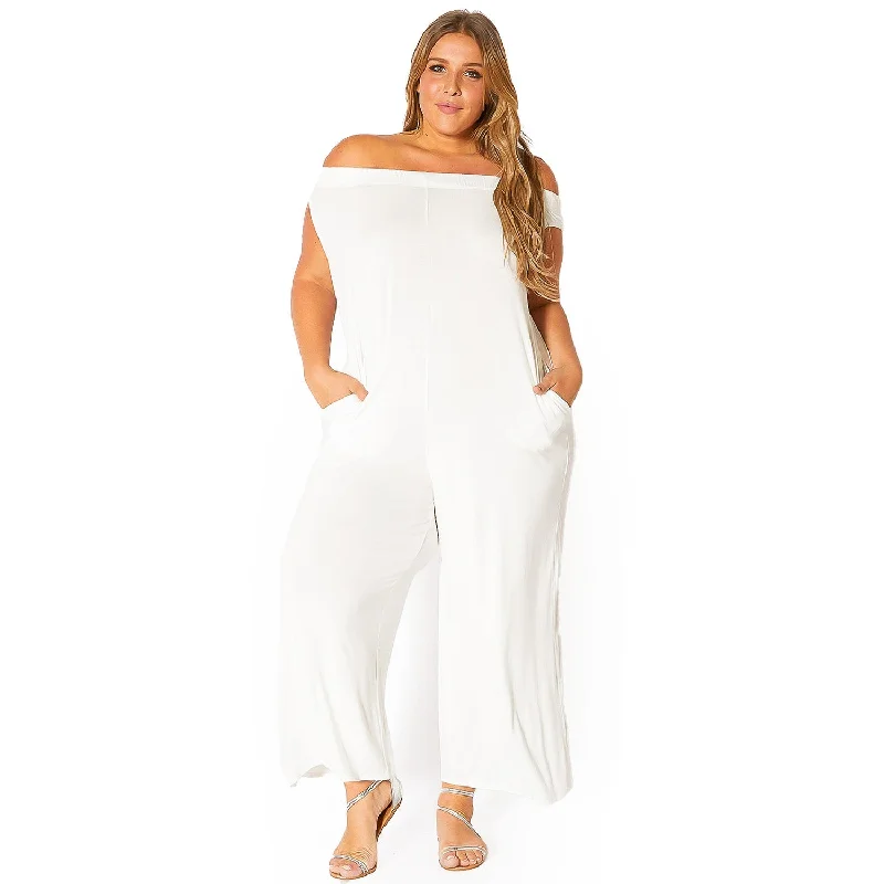 Plus Size Off Shoulder Wide Leg Jumpsuit Cold-shoulder jumpsuit, Sexy, Fashionable, Comfortable