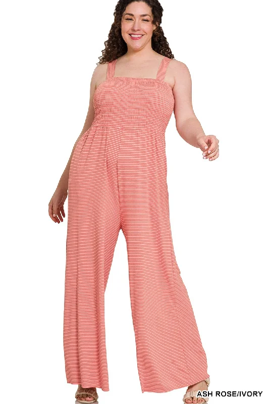 Stripe Jumpsuit W/Pockets Belted jumpsuit, Fashionable, Comfortable, Casual