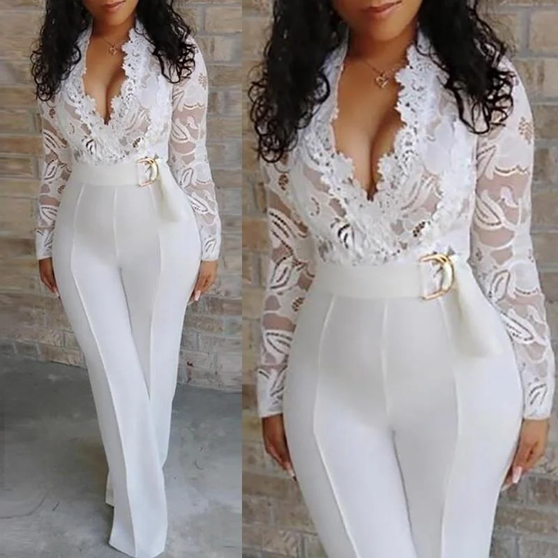 White Lace Party Jumpsuit Formal jumpsuit, Elegant, Stylish, Evening wear
