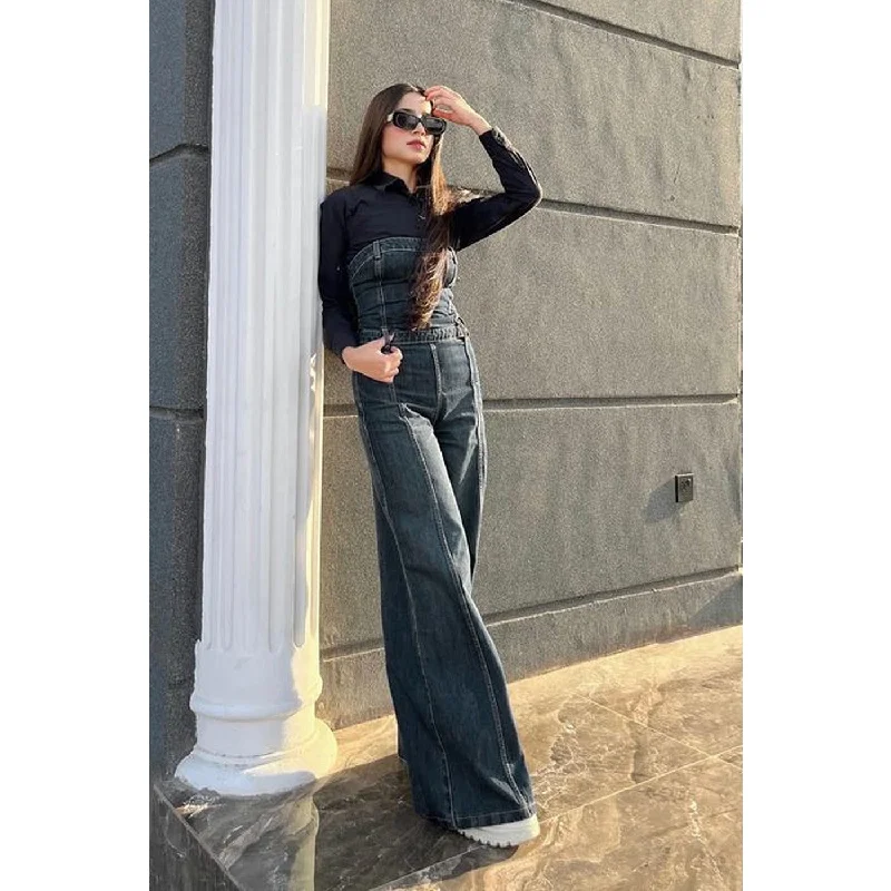Vintage Blue Denim Jumpsuit Sleeveless jumpsuit, Summer wear, Comfortable, Casual